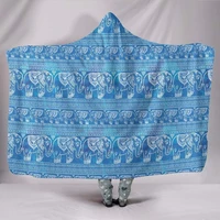 hooded blanket blue elephants yoga meditation mandala print spiritual hindu hippie festival tribal indian colorful throw