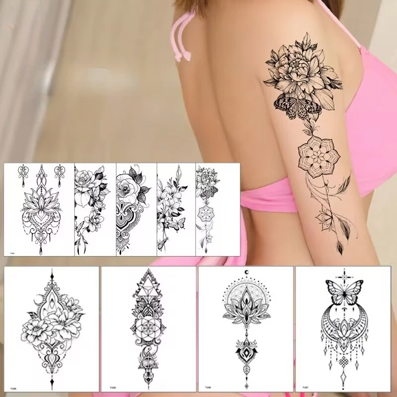 

Водостойкие временные тату-наклейки для женщин, в стиле Instagram, скетч, цветы и блокировка, водостойкие и долговечные татуировки для мужчин