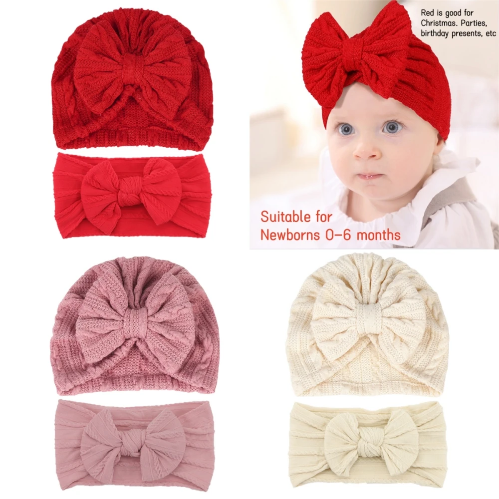 

2Pcs Turban Baby Girl Headband Infant Newborn Hat Winter Warm Elastic Child Headwrap Turbans for Babies Girls Baby Accessories