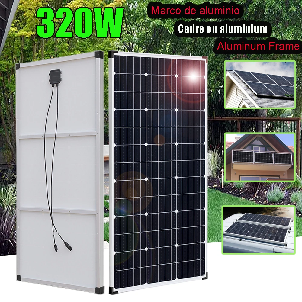 

320w 300w solar panel 12v kit flexible aluminum frame 150w 100w 80w 50w 30w 5v usb battery charger home balcony power camper RV
