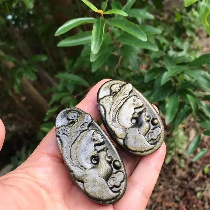 

Natural Crystals Stone Golden Obsidian Phoenix Shape Pendant For Diy Jewelry Making Necklac Accessories 1pcs