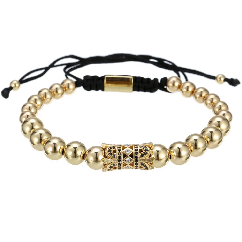 Плетеный браслет с большими бусинами и круглыми кристаллами для мужчин женщин