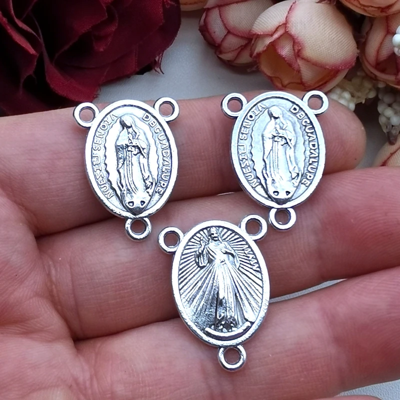 5 шт. микс Посеребренная католическая Дева Мария Соединитель с тремя отверстиями подвеска своими руками ожерелье ювелирные изделия рукоделие Изготовление