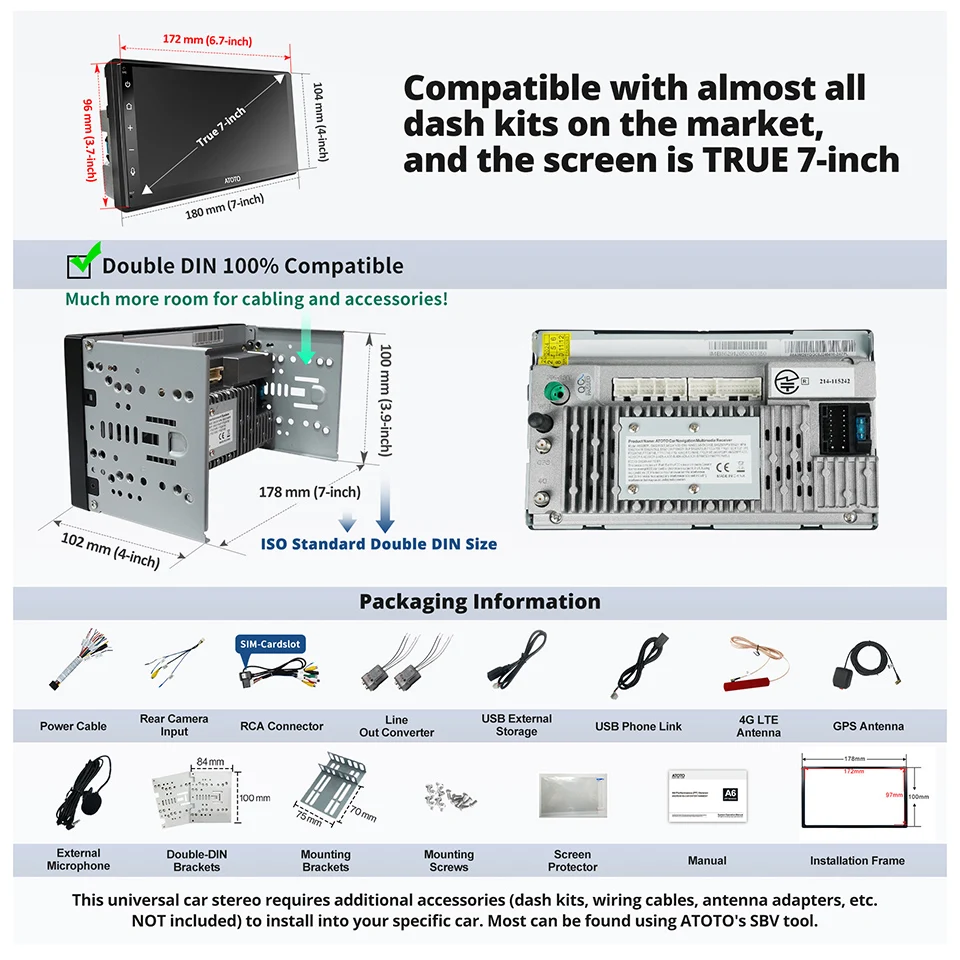 ATOTO 7 дюймов 8-ядерный Android Автомобильная Стереосистема 4G LTE WIFI Bluetooth USB Процветание