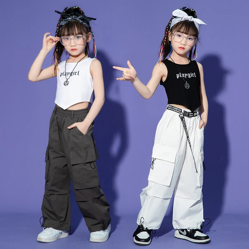 

Children Hip Hop Clothing Sweatshirt Black Shirt Top Crop Casual Pants for Girl Jazz Dance Costume Ballroom Dancing Clothes Wear