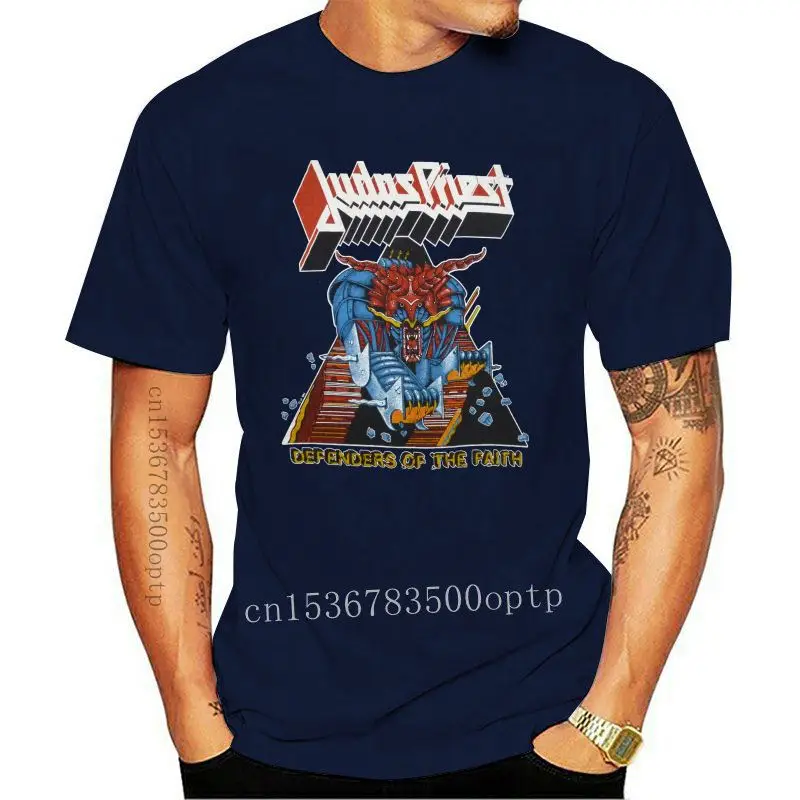 

Camiseta Vintage de Judas Priest, camisa de moda de Heavy Metal, con cuello redondo, 1984 Defenders of The Faith Tour