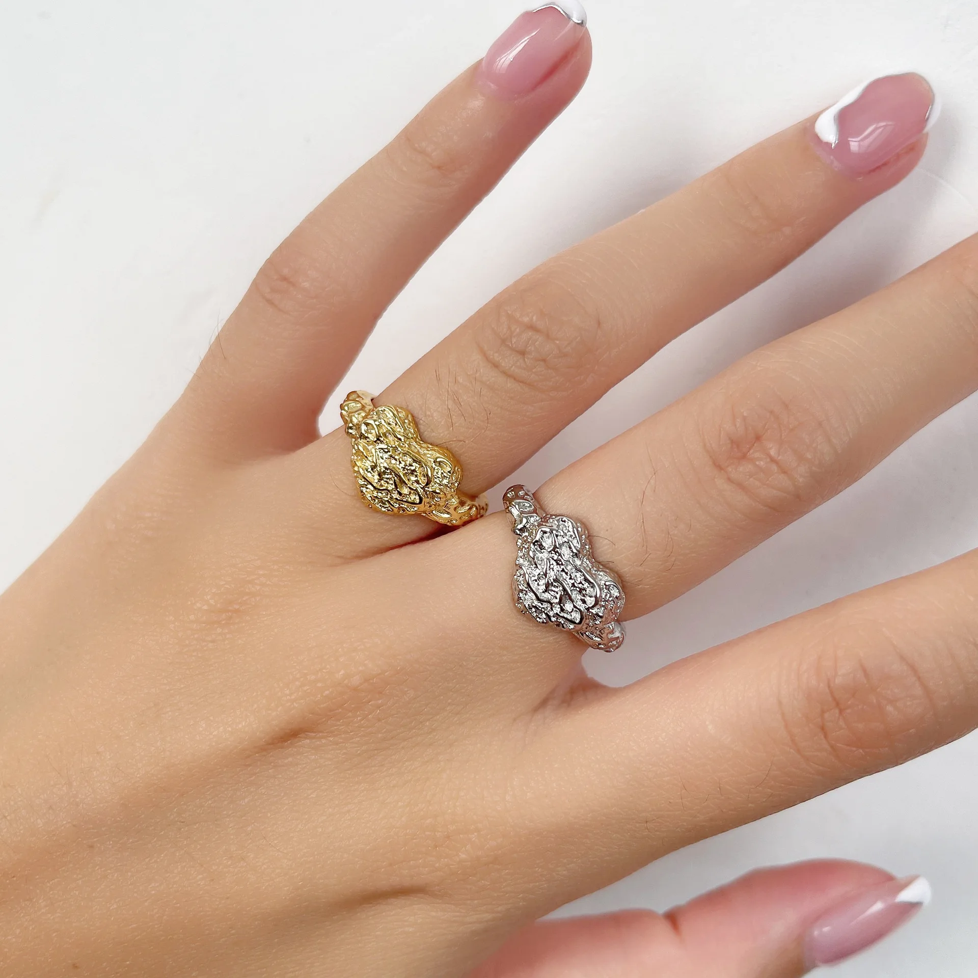 

Coconal Korean Creative Irregular Love Ring Female Texture Finger Ring Resizable Promise Trendy Heart Rings Women Jewelry Gift