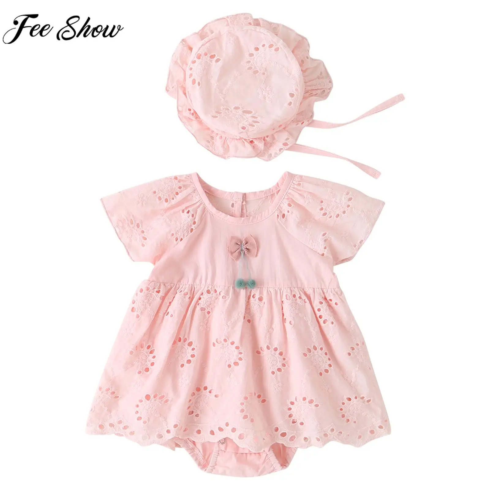 

Летнее милое платье-комбинезон для новорожденных девочек, украшение из искусственного меха, шапка-пачка с кулиской, праздничная повседневная одежда