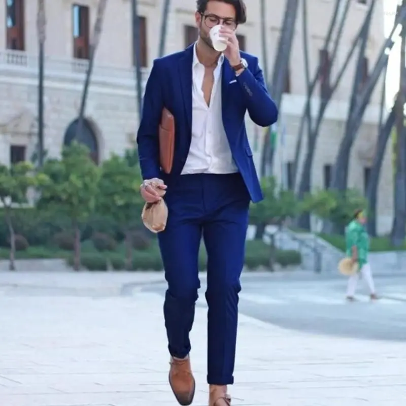 Men's Suits 2023Tailor Made Blue Men Wedding Wear For Custom Male Coat Pant Latest Design Office Vivid Color