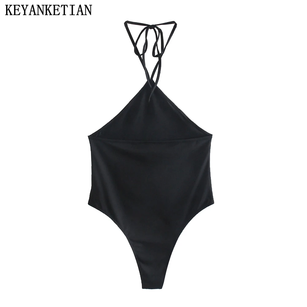 

Новинка лета 2022, женский черный купальник KEYANKETIAN с воротником-халтером на шнуровке, стильный корсет-слинг с открытой спиной, комбинезон, жил...