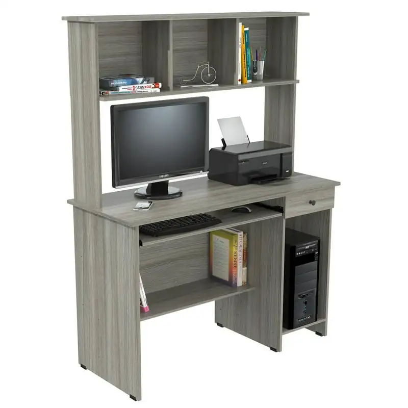 

Laminate Computer Desk and Hutch with Storage in Gray