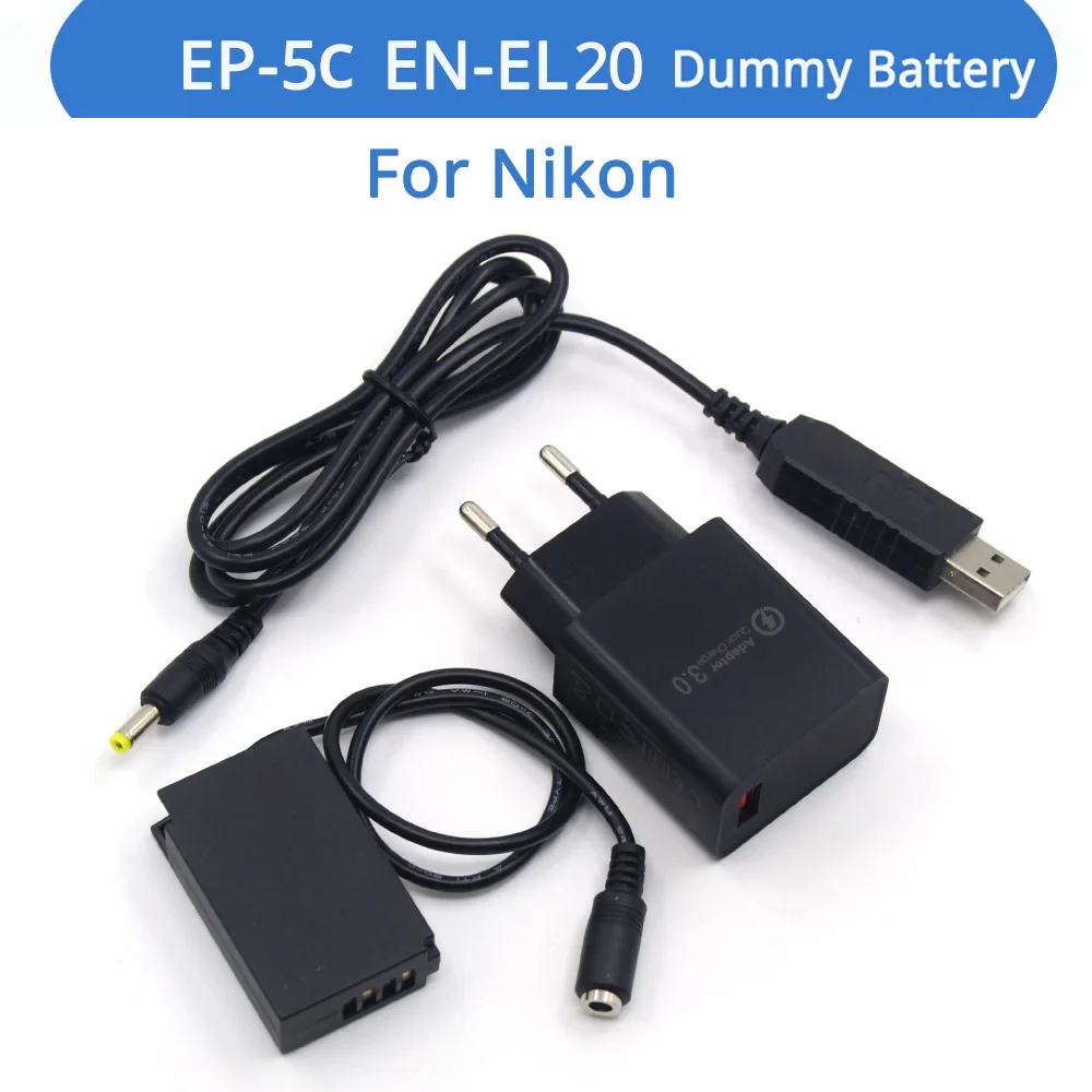 

QC 3.0 Charger PRO Power Bank EH-5 EH-5A USB Cable EP-5C Coupler EN-EL20 Dummy Battery For Nikon 1J1 1J2 1J3 1S1 1AW1 1V3 P1000