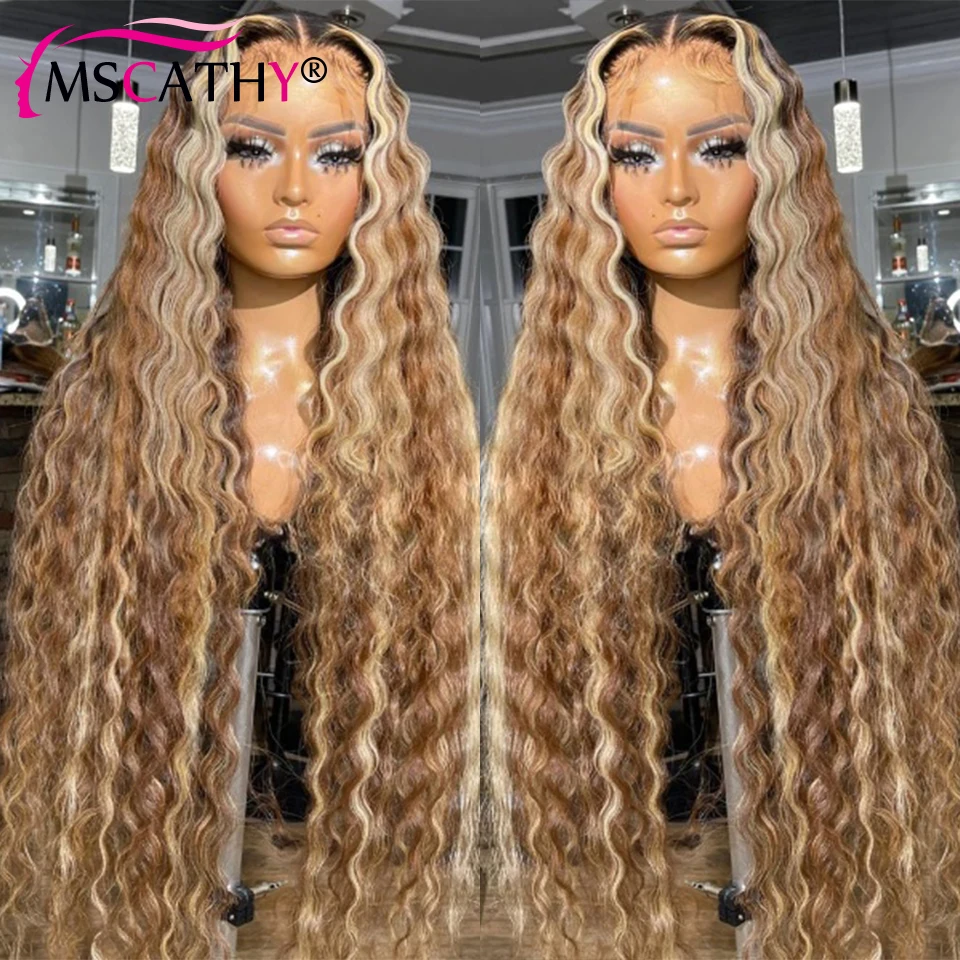 13x4 Honey Blonde Highlight Lace Front Human Hair Wig Brazilian Remy Deep Wave Lace Front Wigs HD Transparent Lace Frontal Wigs