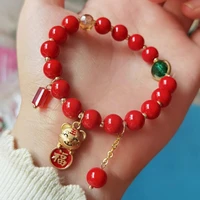 2022 new year red stone tiger hand bracelets chinese style zodiac beads elastic bracelet for women jewelry bracelet tendanc g0j3