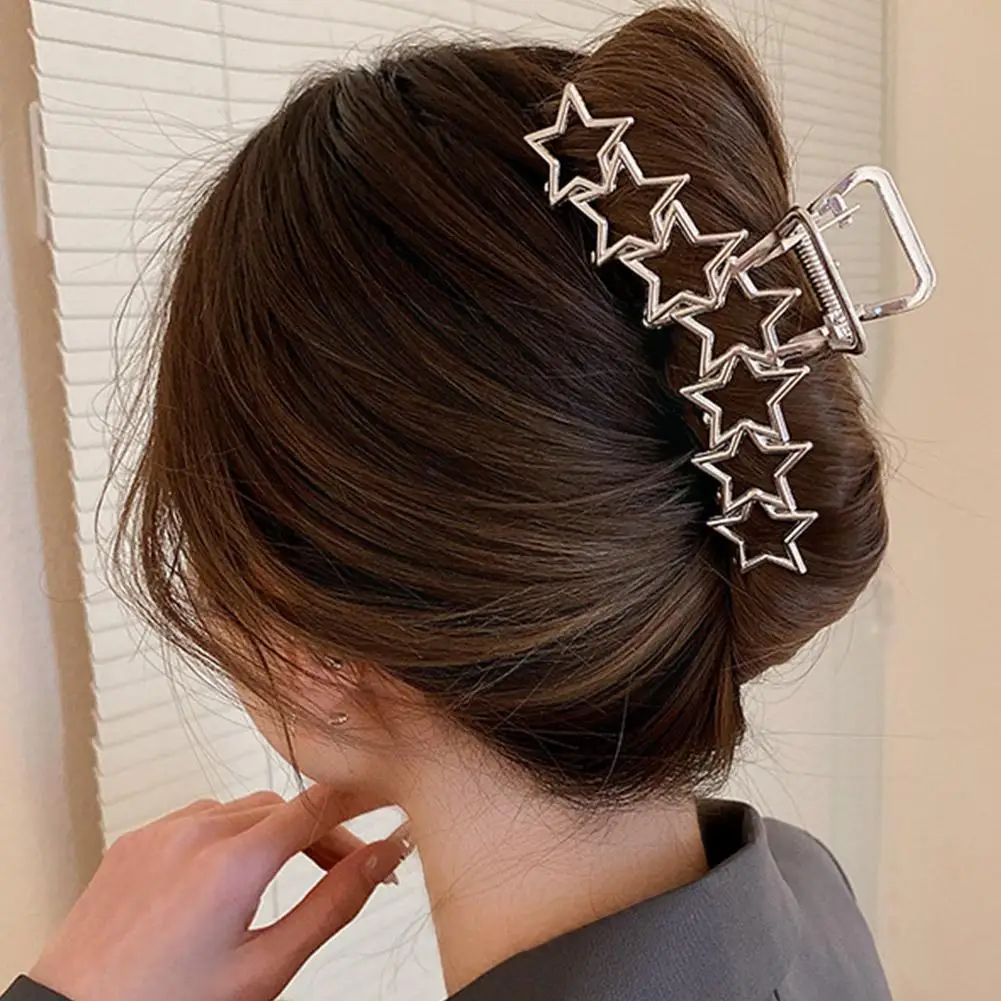 

Large Metal Hair Claw Clips Nonslip Silver Hollow Star Pentagram Hair Claws Hair Clamps For Women Thick Curly Long Hair Sty Z9T6