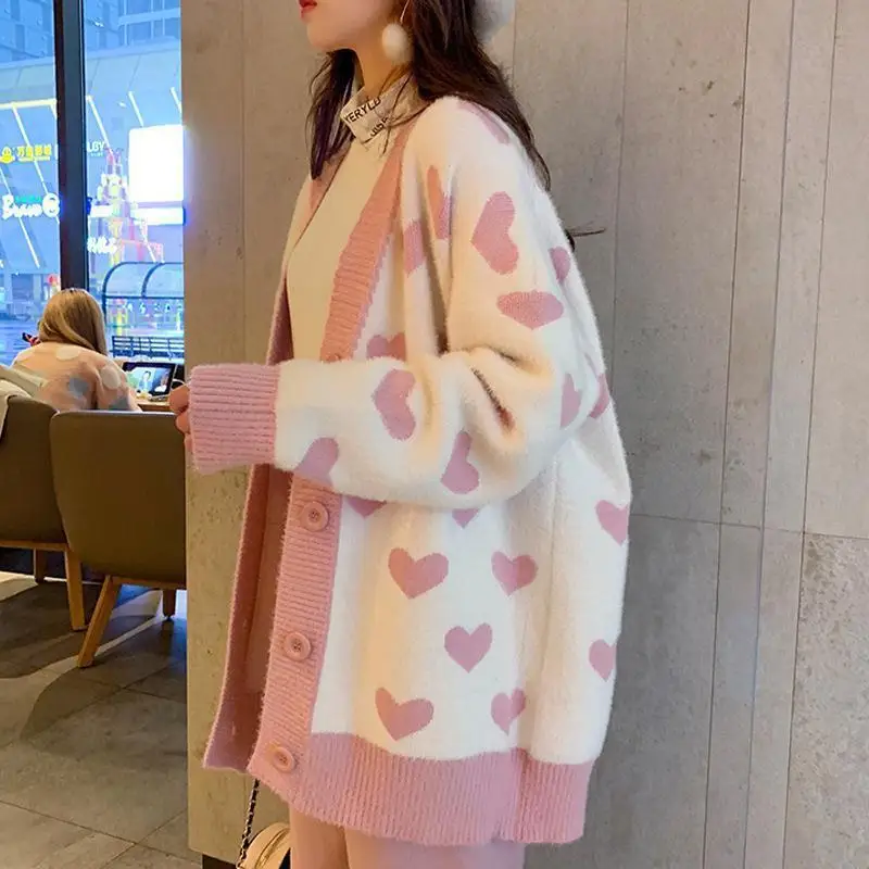 

Korean Fashion Knitted Women's Jacket Jacquard Cardigan Women Long Sleeve Mid-length Cardigans for Women
