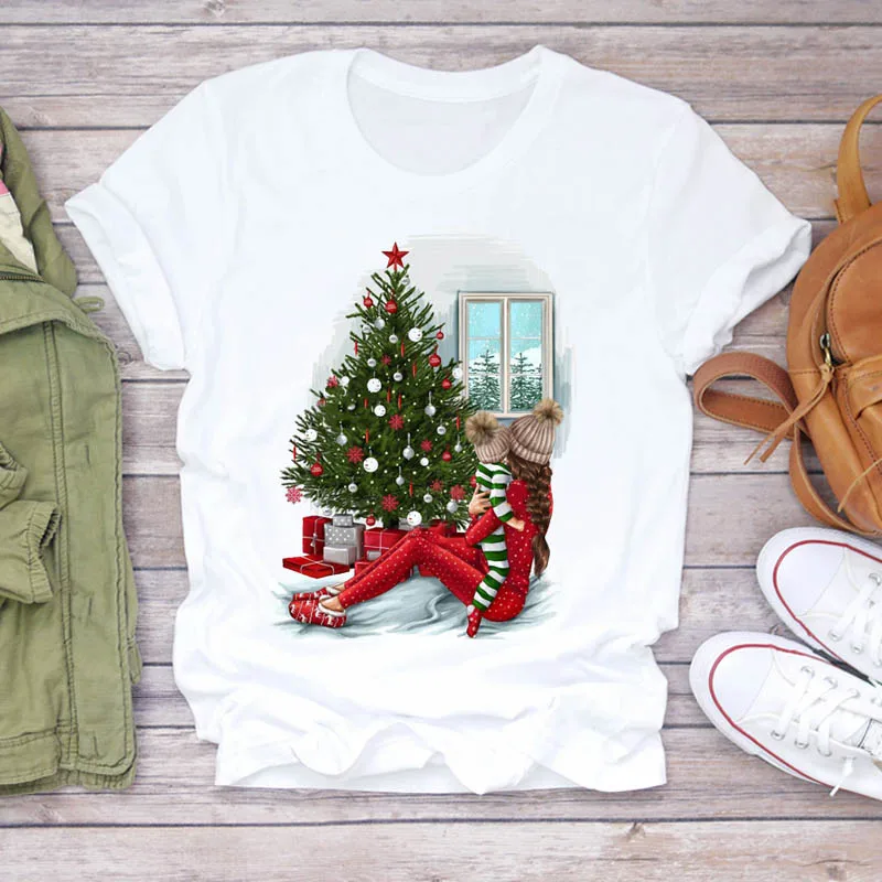 

Women Cartoon Holiday Mom Life Mama Tree 90s Merry Christmas Print Lady T-shirts Top T Shirt Ladies Graphic Female Tee T-Shirt