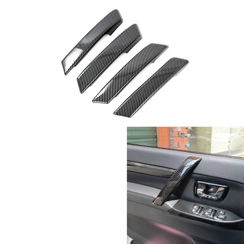 

4 шт., накладки на внутреннюю дверную ручку автомобиля из углеродного волокна для Mitsubishi Pajero 2007-2019