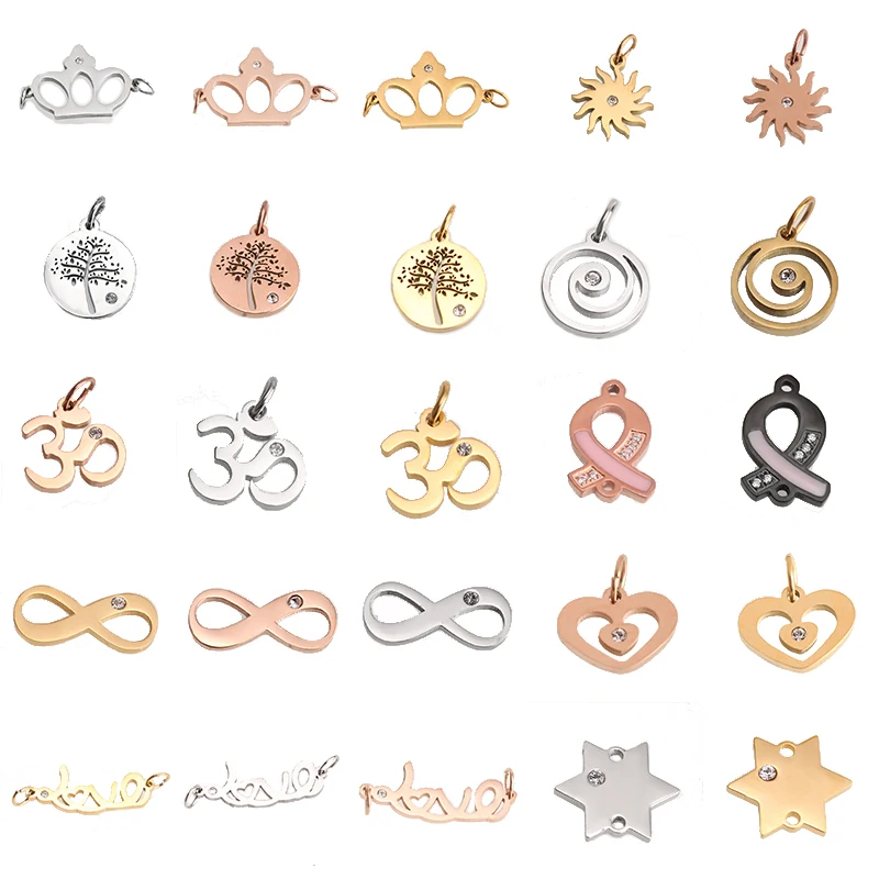 

Pendants Charms for Jewelry Making Gold Color Stainless Steel CZ Heart Geometric Fashion Bracelet Necklace Accessaries Wholesale