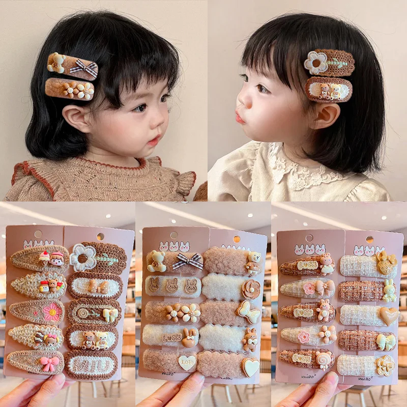 

Kid Girl Hairpin Korean Fashion Milk Tea Color Hair Clip Cute Cartoon Floral Bang Side Clip Children Girl Hair Accessories Gift