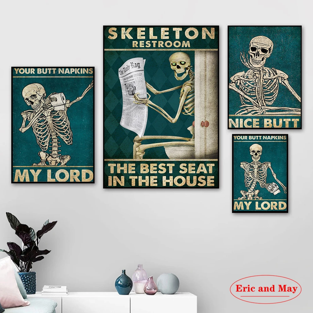 

Your Butt Napkins My Lord Toilet Funny Posters and Prints Skull Nice Vintage Wall Art Canvas Painting Bathroom Decoration