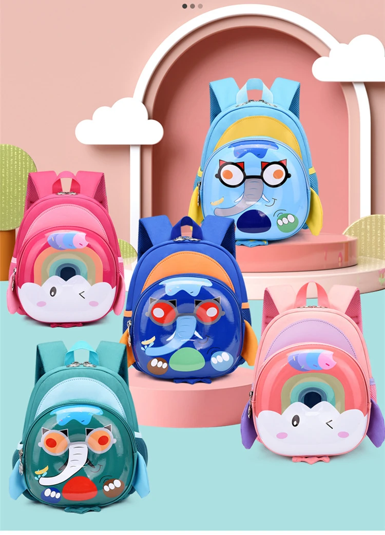 New Kindergarten Cartoon Fashion Cute Elephant School Bag for Boys and Girls Anti-lost Waterproof Backpacks Large Capacity