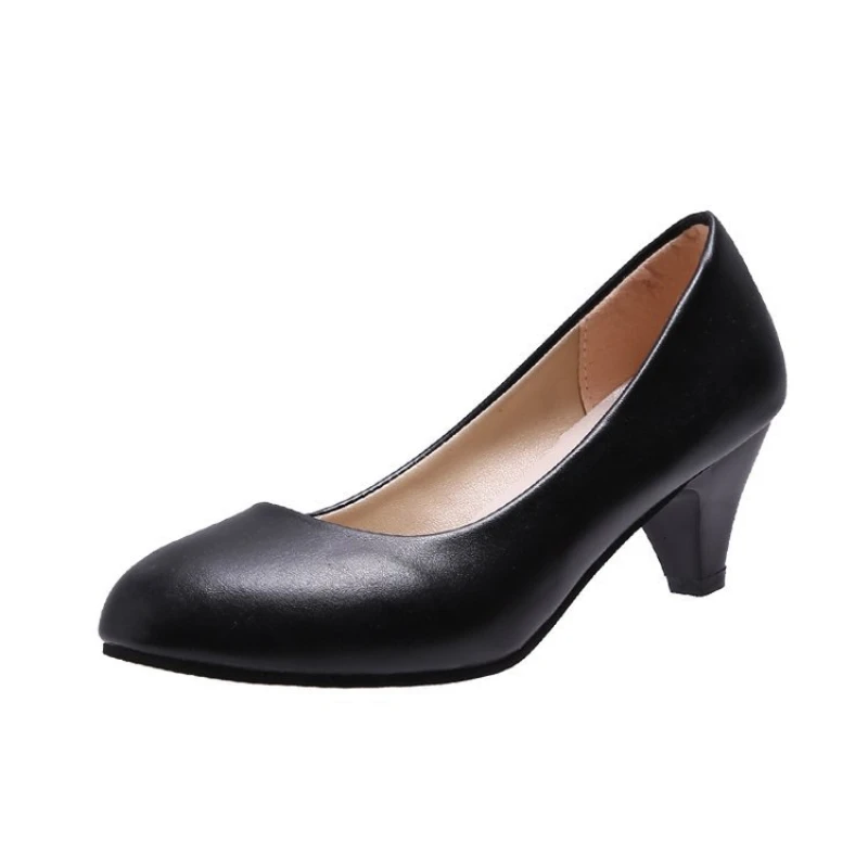 New  Fashion Middle Heel Round Head Coarse Heels Patent Leather Shoes Do Office Work Women's Shoes Chaussure Femme Size 35-42