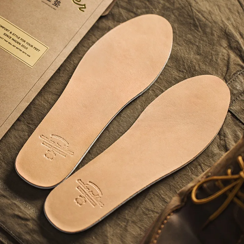 Maden Genuine Cowhide Insoles for Feet Luxury Top Layer Leather Insoles for Business Shoes Sneaker Breathable Soft Inserts Pad