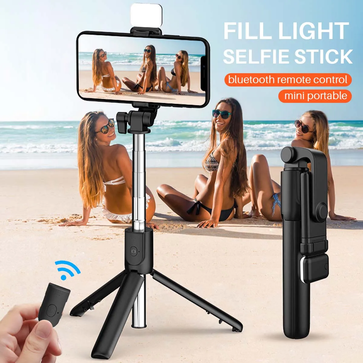 

Bluetooth Selfie Stick Mobile Phone Holder Retractable Portable Multifunctional Mini Tripod With Wireless Remote Shutter