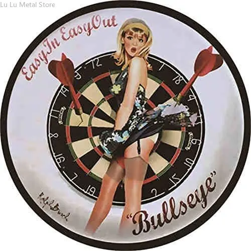 

Modern Retro Tin Sign Round Metal Poster- Darts Bullseye Easy in Easy Out - ! for Shop/Bar/Club/Cafe/Home/Wall Decor