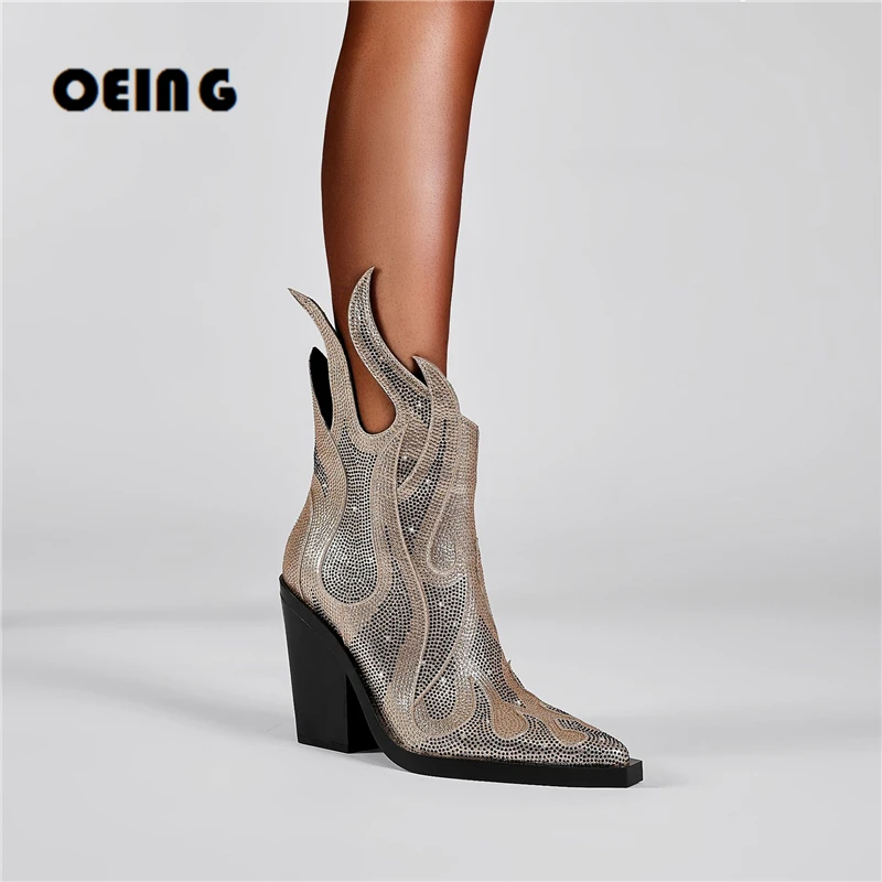 

Женские ковбойские ботинки с острым носком, на танкетке