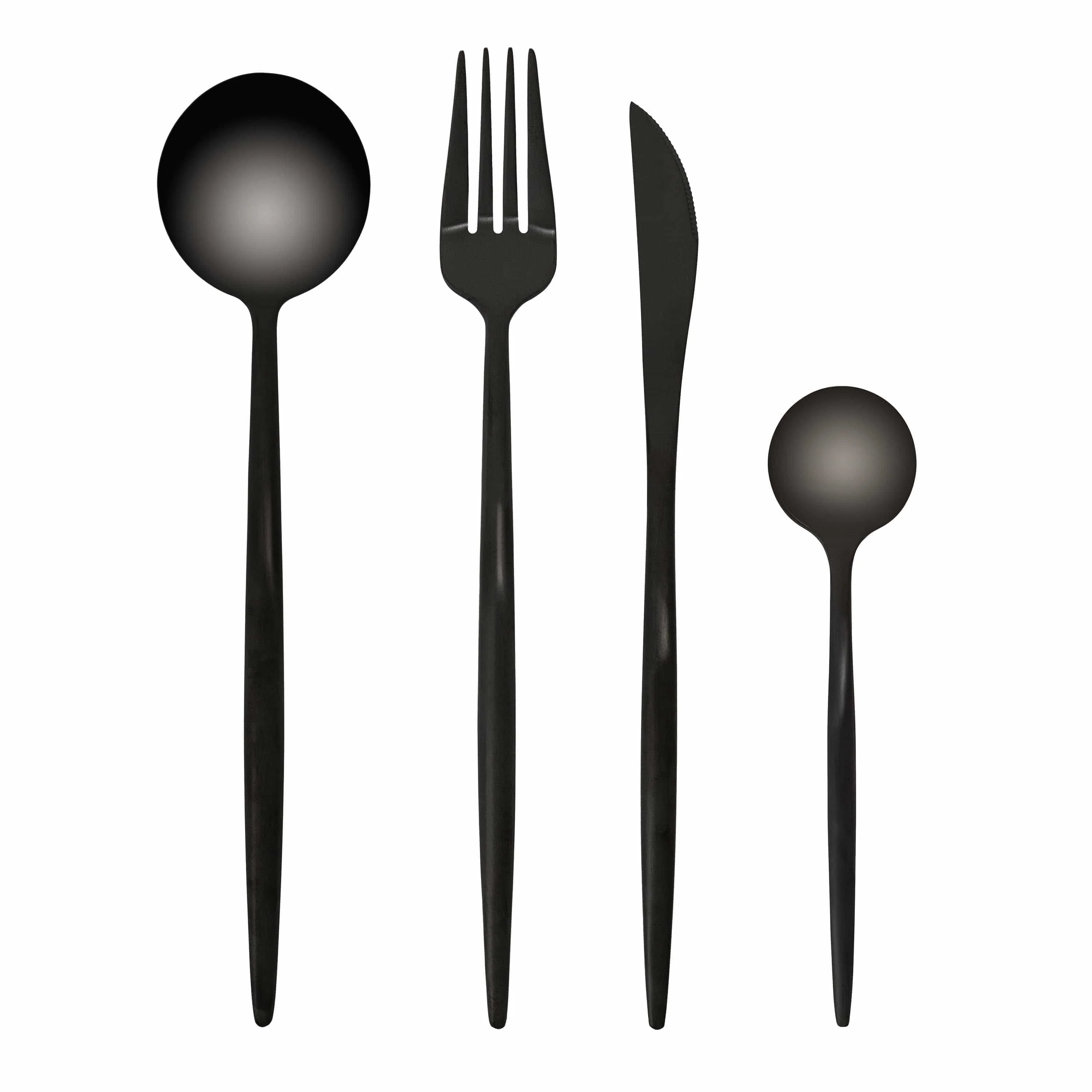 

Набор столовых приборов из нержавеющей стали, столовые приборы черного цвета в Испании, нож, вилка, ложка, столовая посуда