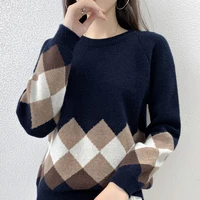 2022 fashion loose cashmere sweater womens lazy style pullover autumn and winter new loose splicing womens fashion o neck pu