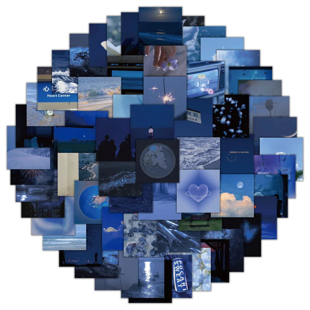 

10/30/60pcs Blue Landscape Graffiti Stickers Suitcase Phone Case Refrigerator Motorcycle Night View Seaside Decoration Stickers