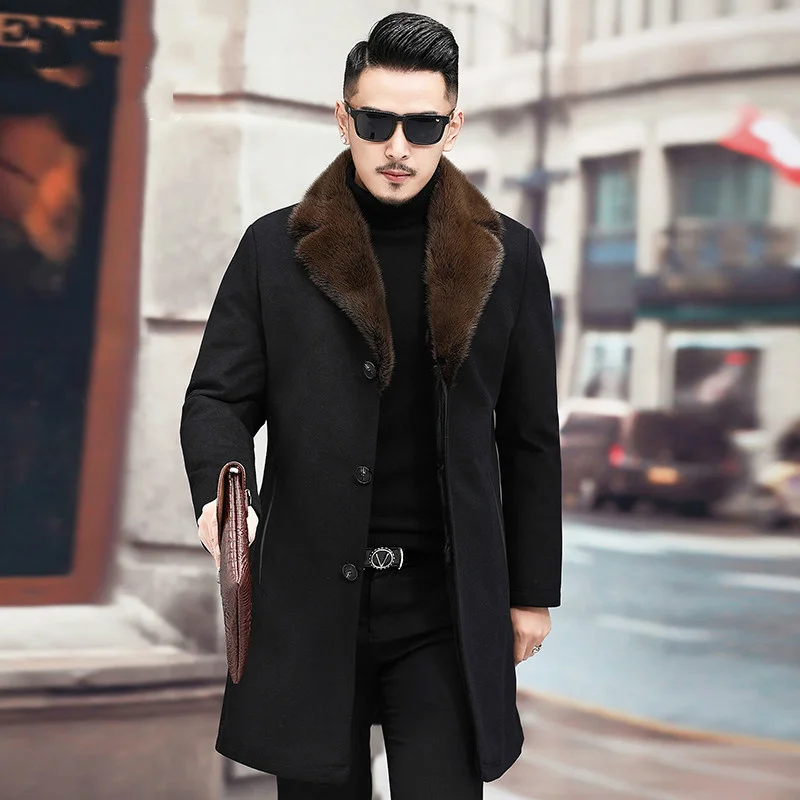 

Real Fur Coat Men Wool Liner Male Jacket Mink Fur Collar Warm Winter Mens Clothing Fashion Parkas 2023 Casacos Homens Pph2099