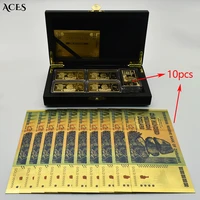 10pcs zimbabwe one hundred trillion dollars gold bar matching gold foil banknote with box top collectibles home decoration
