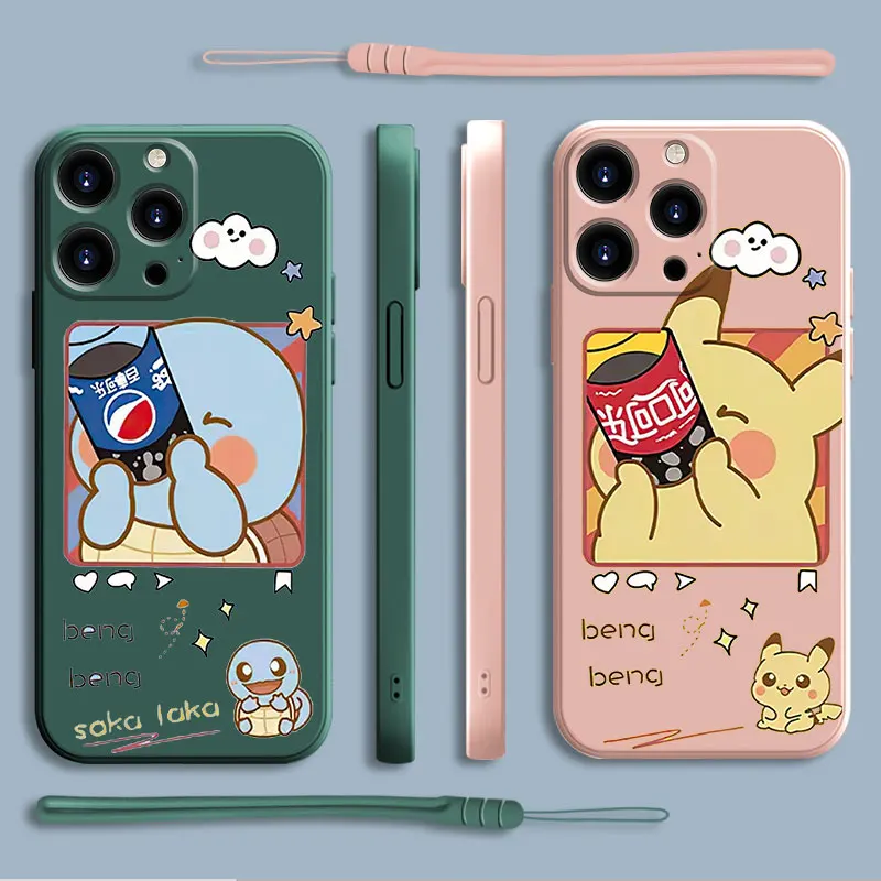 

Квадратный роскошный защитный чехол для iPhone XS 8 Plus 7 13 Pro Max XR 11 12 Mini 7plus SE 2020 6 8 p 8 plus 13pro чехол для телефона с Пикачу