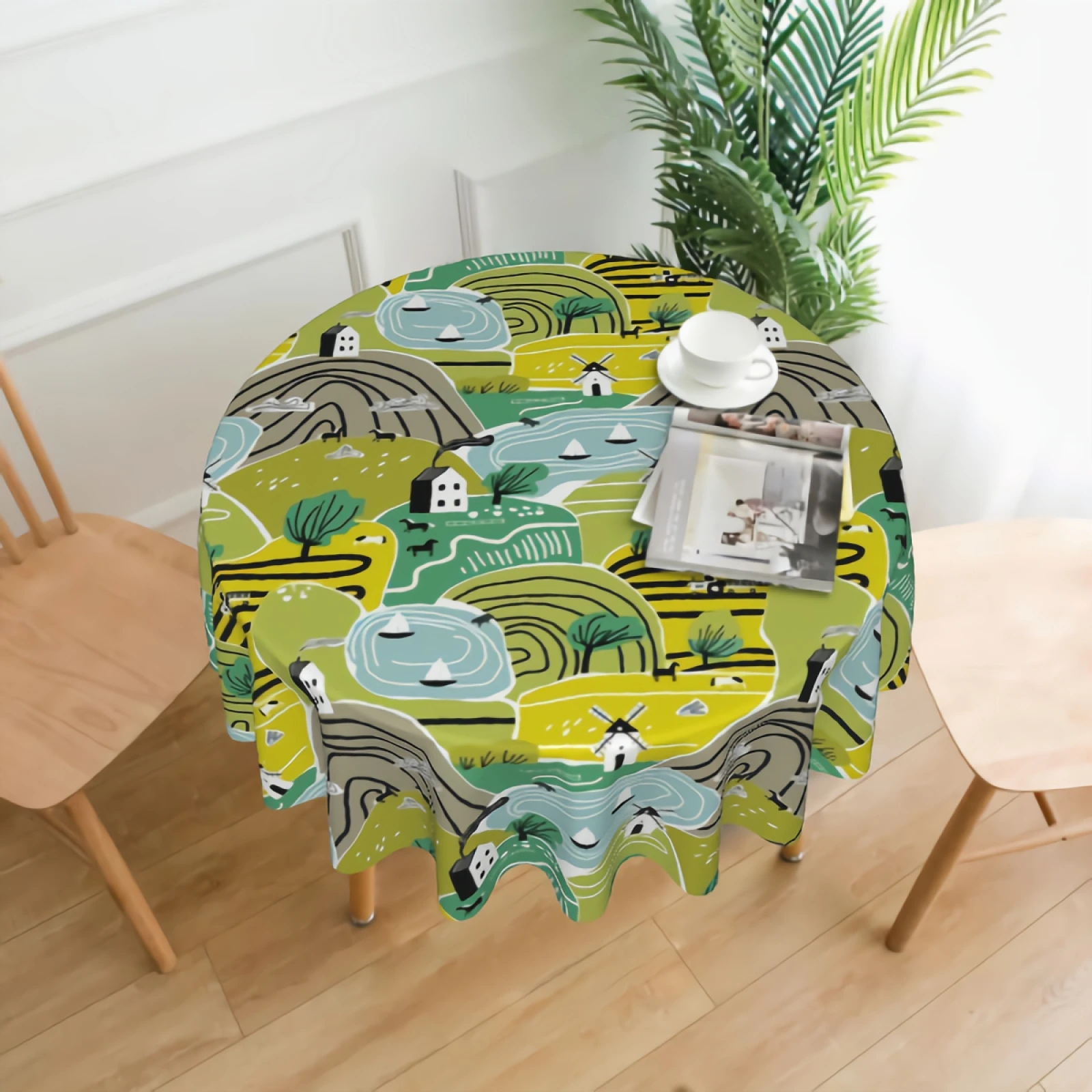 

Green Round Table Cloth - Waterproof, Resistant Wrinkle And Washable Table Cover 150 CM Diameter