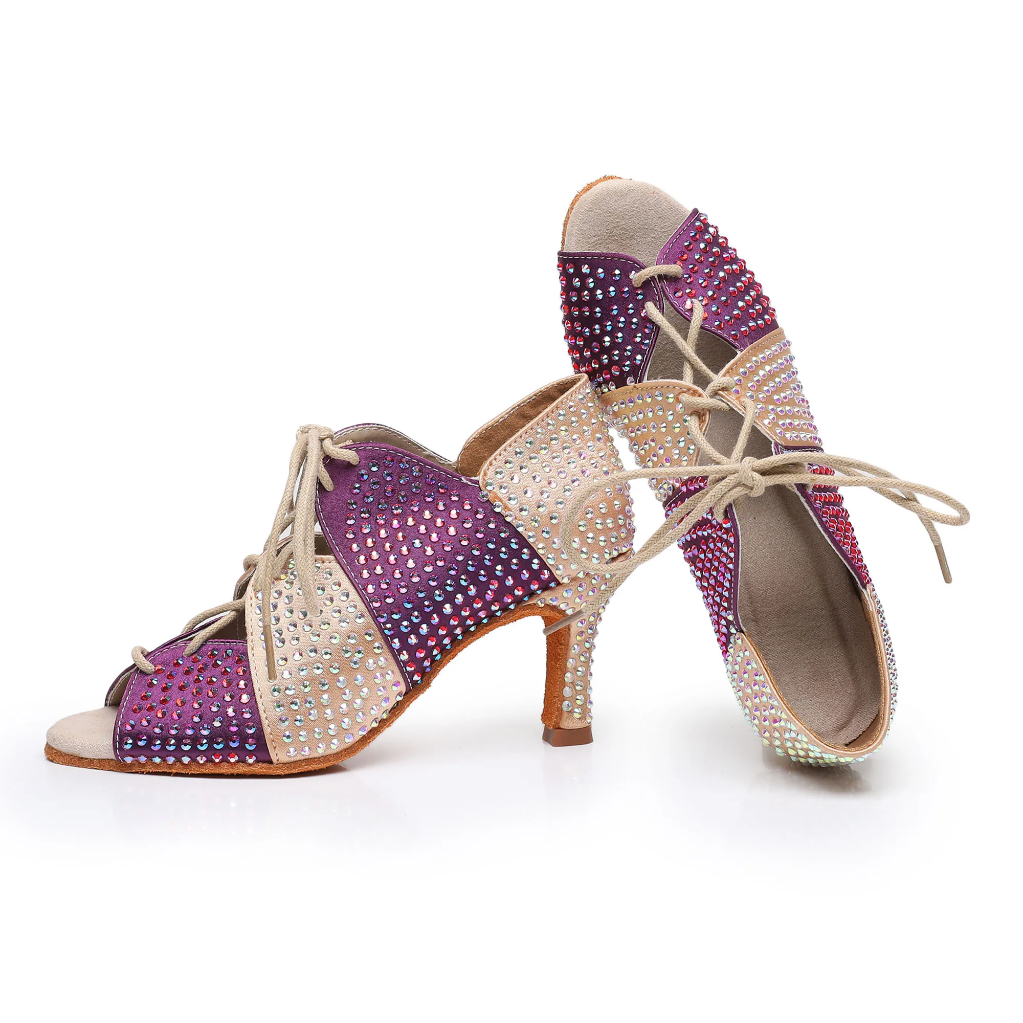 Женская Танцевальная Обувь Атласная Верхняя На Среднем Каблуке В Латинском