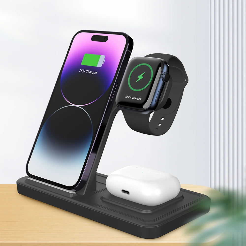 

15W Foldable Fast Wireless Charger Stand For iPhone 15 14 13 12 Pro MaxApple Watch 9 8 7 6 Airpods 3 in 1 Charging Dock Station