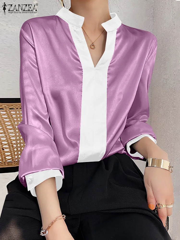 

Женская атласная блузка с длинным рукавом, в офисном стиле