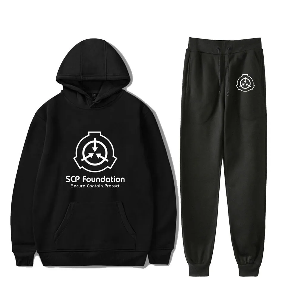 SCP Foundation Men Thick Fleece Tracksuit Winter Warm Hoodie and Sweatpant Set Unisex Hooded Oversized Jogging Suit