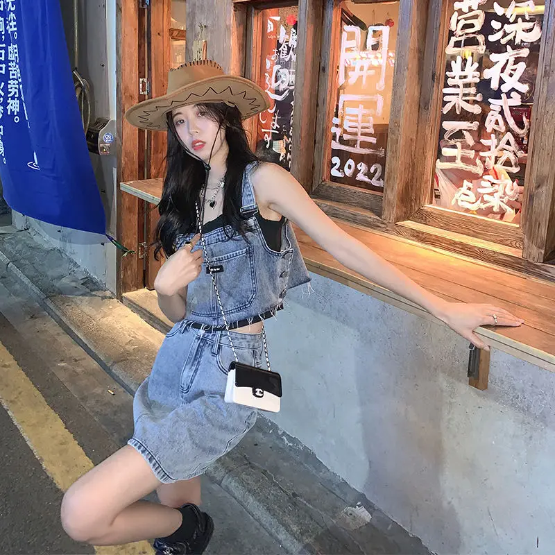 

Spring and summer street, Fried sweet cool cowboy fission braces skirt suit cowgirl vest bust A word skirt skirt of tall waist