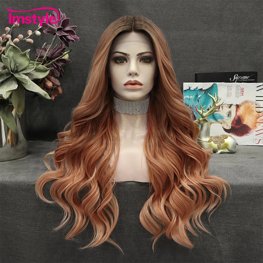 

Imstyle Ginger Wig Synthetic Lace Front Wig T Part Lace Wig Long Wavy Wig Natural Hairline Heat Resistant Fiber Wigs For Women