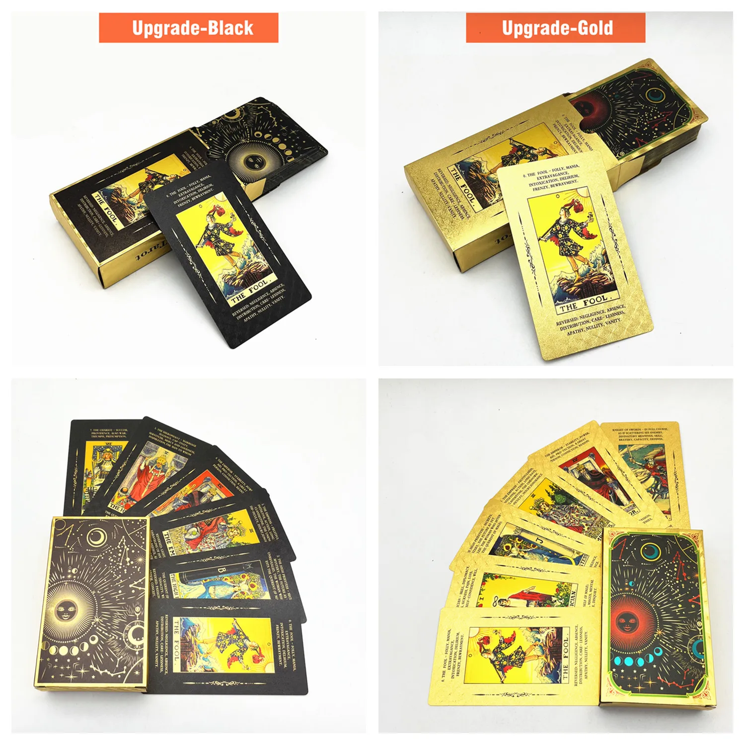 1 Deck Tarot Cards Plastic Rider Waite Gold Black Waterproof Durable Oracle With Guide Book 78 L720 |