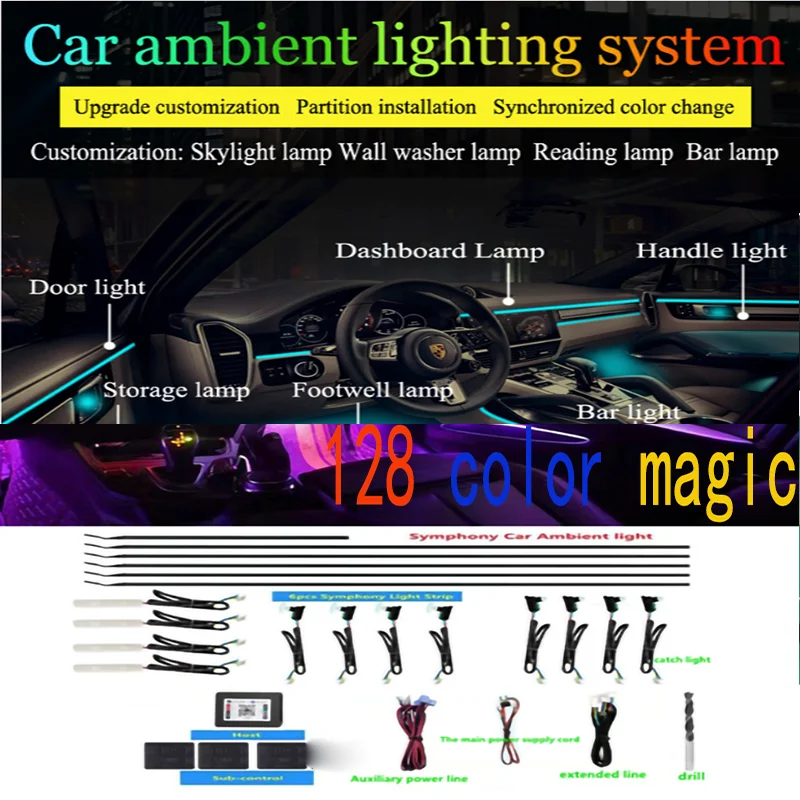 

TVYVIKJ 18-in-1 new upgrade 128-color magic color car atmosphere interior LED acrylic rail fiber optic universal atmosphere