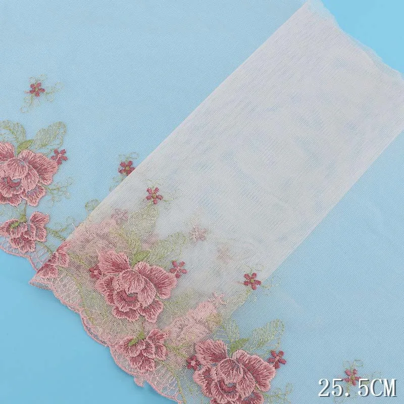 47Yards Embroidery Fabric Pink White Mesh Doll Dress Material Floral Embroidered Lace Trim for Sewing Accessories