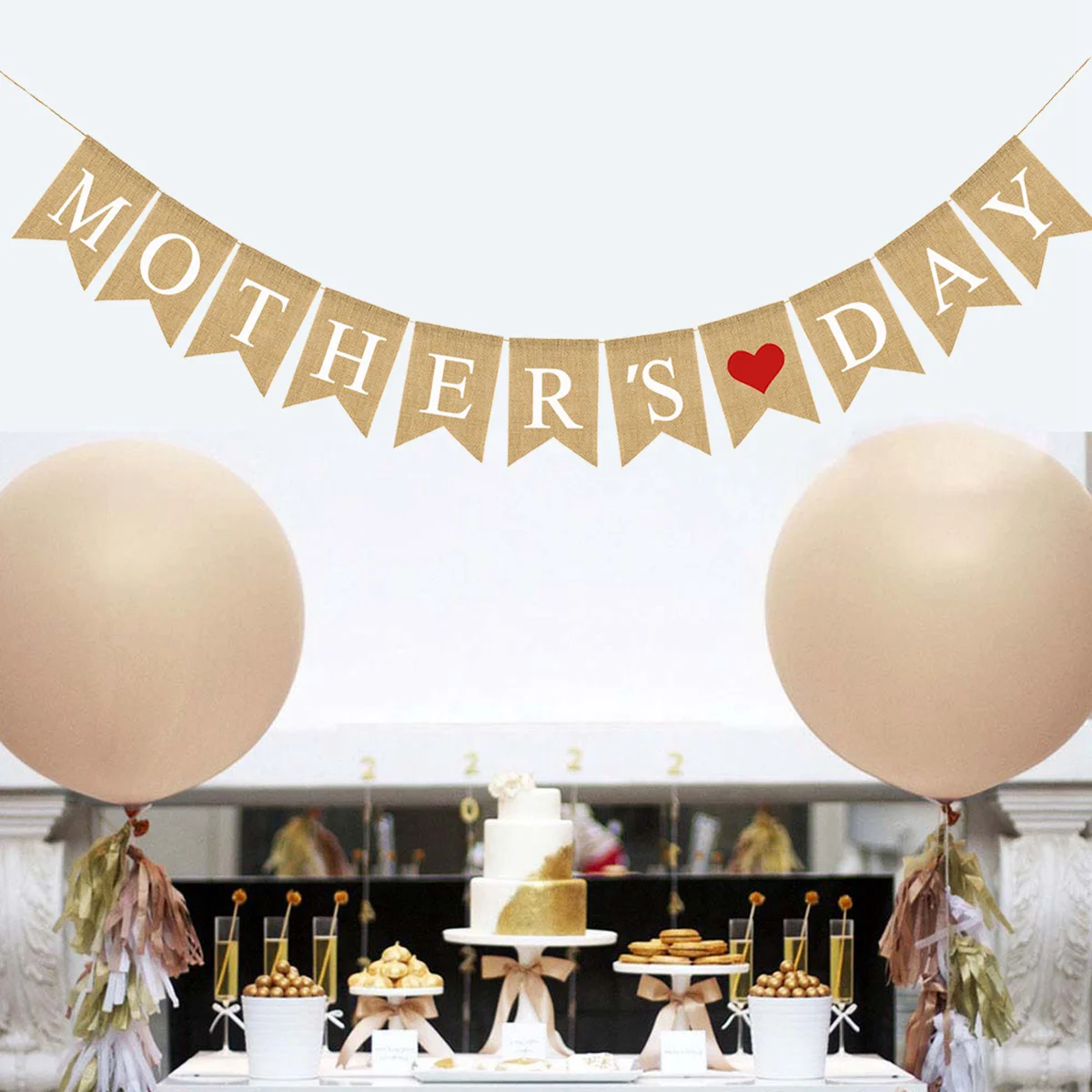 

MOTHER'S DAY Letters Bunting Banner Red Heart Burlap Banner Linen Swallowtail Decorative Flag Party Supplies