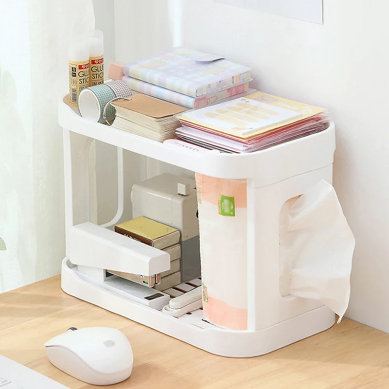 

Double-layer Storage Shelf Plastic Desktop Organizer Cosmetic Jewelry Stationery Display Rack Sundries Shelves with Paper Box