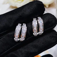 exquisite fashion shiny square zircon silver plated metal hoop earrings for women girl elegant luxury party banquet jewelry